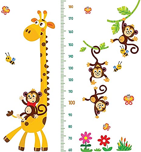 ELECDON Giraffe & Monkeys Kids Height Wall Chart | Peel & Stick Nursery Wall Decals for Baby Bedroom, Toddler Playroom Kids Measuring Ruler Height Decals Removable Nursery Bedroom Wallpaper