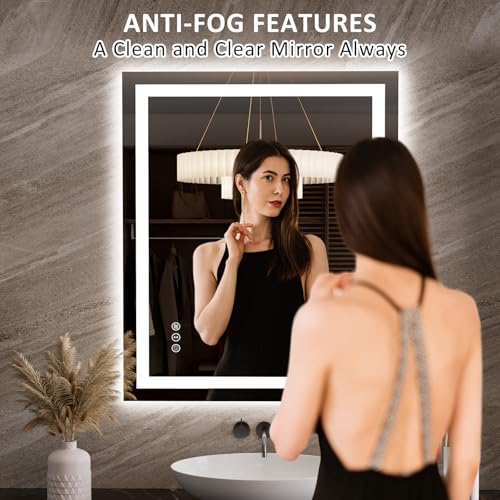 Image of LOAAO 35.4 inchx29.9 inch LED Mirror for Bathroom, Lighted Bathroom Mirror with Lights, Anti-Fog, Dimmable, Memory Function, Clear Reflection