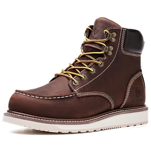 SL-Saint Impermeável aço / soft moc tooe botas de trabalho clássicas para homem Goodyear-welted 6'' castanho, Castanho ponta branca