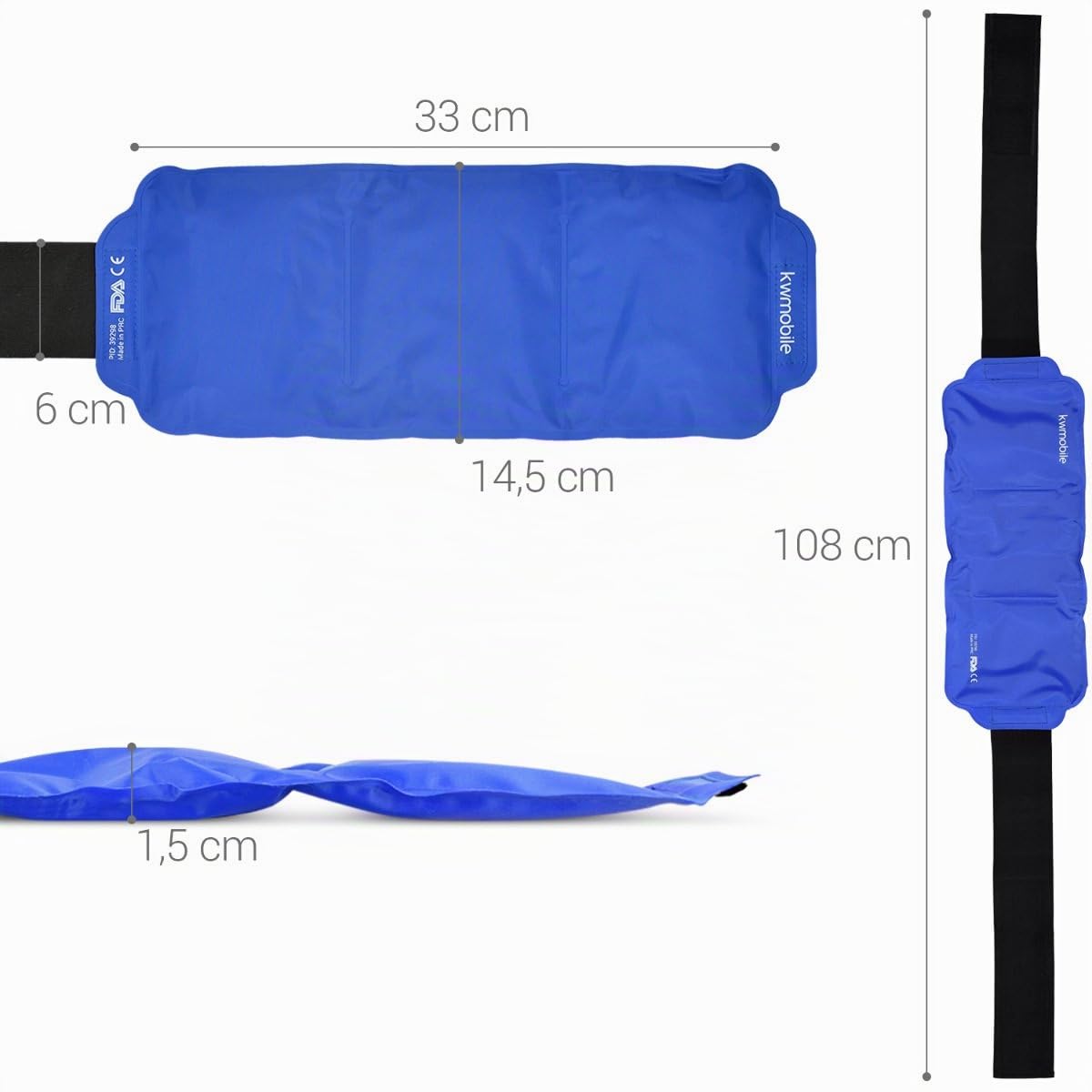 kwmobile Cuscinetto Termico Gel Caldo Freddo - Cintura Fascia Termica Elastica Schiena Addome - Cuscino Termico Ghiaccio Sintetico Borsa Acqua Calda