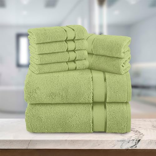 Image of Elegant Comfort Premium Cotton 8-Piece Towel Set, Includes 4 Washcloths, 2 Hand Towels and 2 Bath Towels, 100% Turkish Cotton - Highly Absorbent and Super Soft Towels for Bathroom, Sage