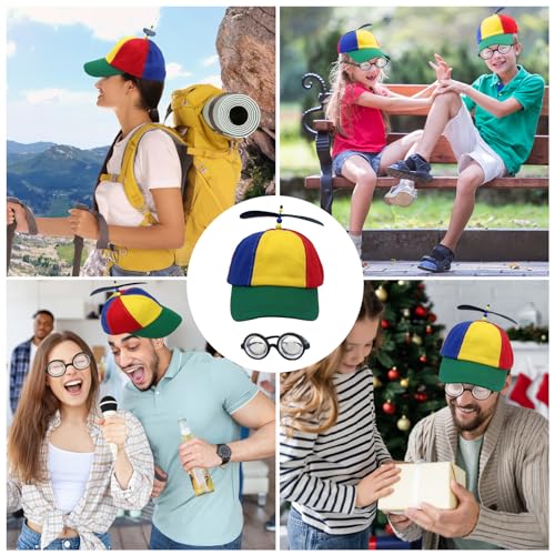 Xmart Propeller Mütze Lustige Mütze Einstellbar Hubschraubermütze Erwachsene Kinder Cap Lustig Kommt Mit Einer Nerd-Brille Propeller Hut Perfekt für Partys Karneval Festivals und KostüMpartys