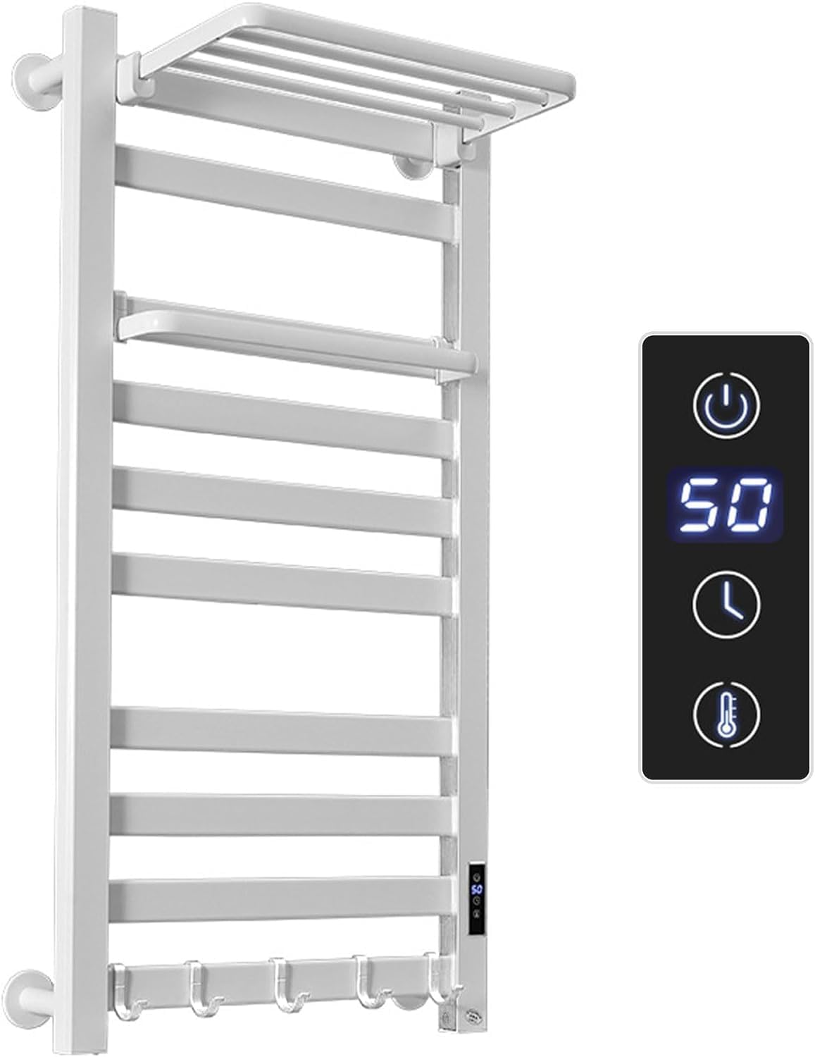 ZYTSHOP Electric Towel Warmer with Timer 1-8 Hours, 10 Bars Wall Mounted Aluminum Towel Warmer Rack with 6 Levels Temperature Adjustable, IPX4 Waterproof Plug-in Heated Towel Rack for Bathroom