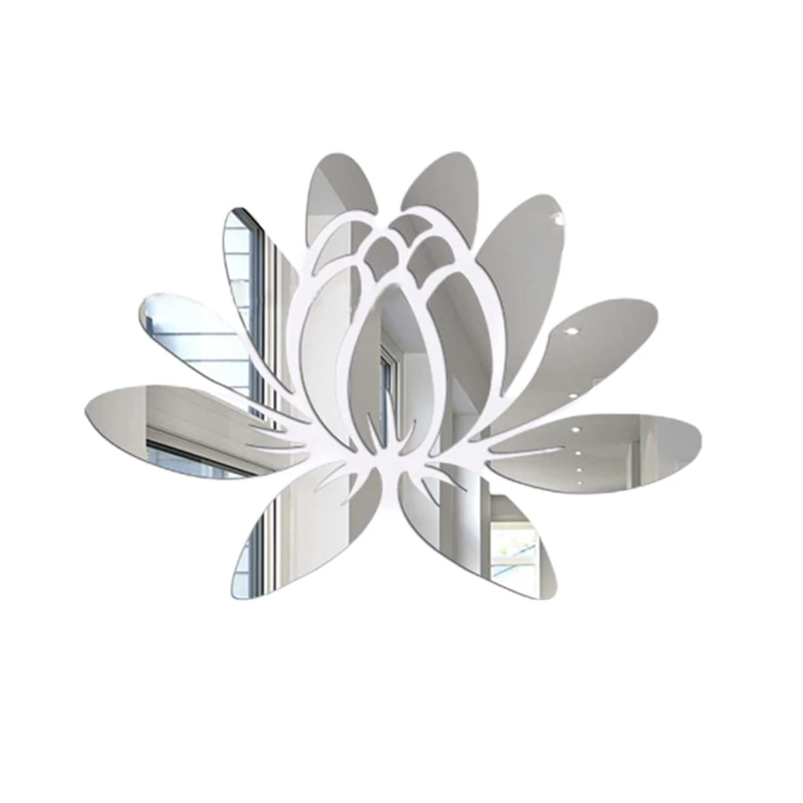 3set 3D DIY Lotus Flower Mirror Wall Sticker Removable Art Mural Decal Stickers for Living Room Bedroom Home Decorations for Bathroom(Silver)