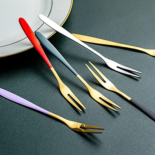 Image of Mini Cocktail Forks Appetizer Forks 18 /10 Stainless Steel Fruit Forks Dessert Forks Tasting Forks Appetizer Small Forks Set Appetizer Cake Fruit Forks Set (Red,Set of 10)