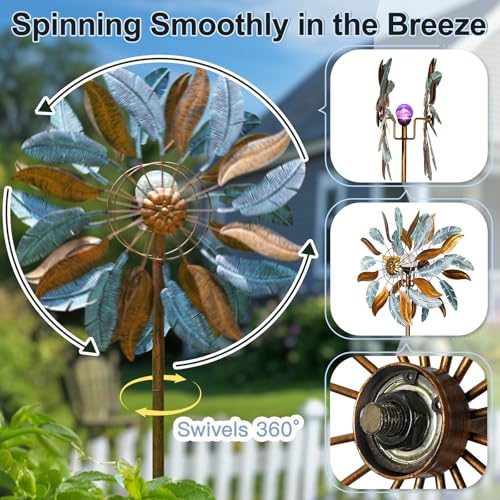 Image of Lariander Solar Wind Spinners 87 Inch Extra Large Metal for Yard, Garden Decor Yard Art Windmills for Outdoor
