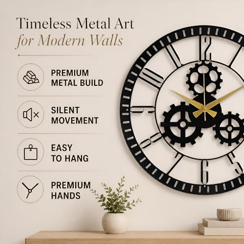 Image of Auromin Gear Wall Clock for Living Room Stylish | Unique Metal Wall Clock for Living Room, Bedroom, Hall, Kitchen | Non Ticking Analog Wall Watch for Home Decor Items
