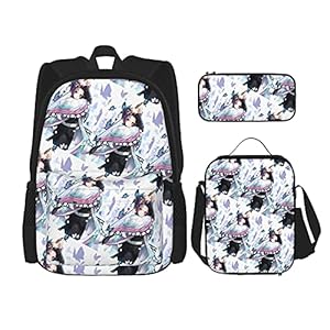 Demon Slayer Shinobu Kochō Anime Rugzak 3-delige set, rugzak + etui + lunchtas combinatie Geschikt voor mannen, vrouwen…