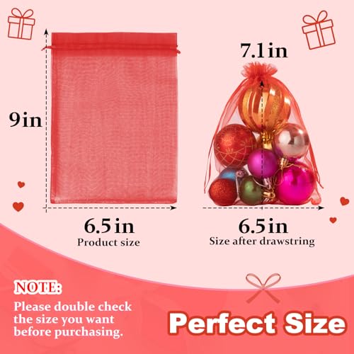 Image of Crweety 50 Pcs Red Organza Bags 6x9 In, Small Mesh Gift Bags with Drawstring, Sheer Gift Pouch for Jewelry, Candy Sachet Wedding Party Favor, Bridal Shower, Birthday Treats Decor & Graduation Gifts