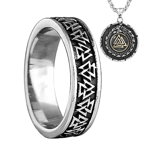 Bijoux vikings nordiques pour hommes bague Valknut et collier totem en acier inoxydable rétro
