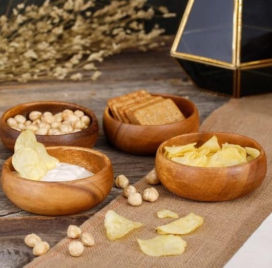 Image of Wooden Snack Bowls Set of 4, Size 12.7 cm /5 inch x 5.08 cm /2 inch