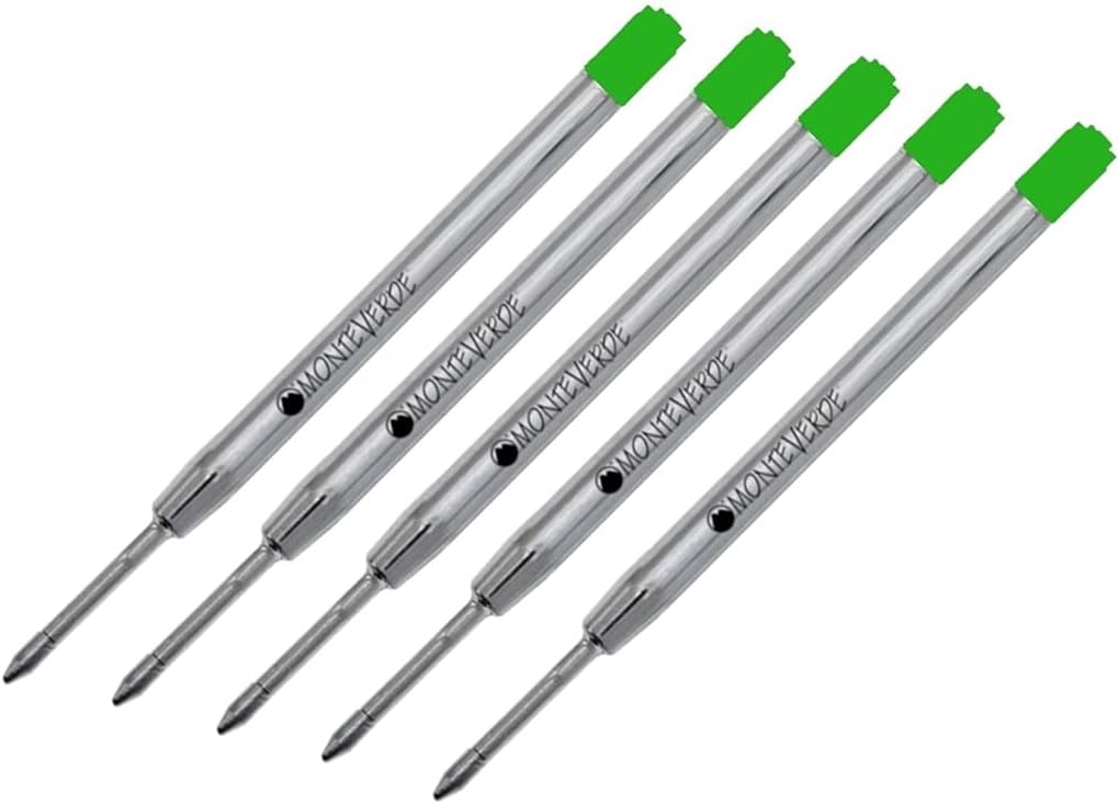 5 - Monteverde P13 Ballpoint Pen Refills to Fit Parker Ballpoint Pens, Medium Point, Bulk Packed (Green)