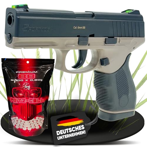 Set: Fritz-Cell Airsoft Pistole Federdruck Softair 0,5 Joule, inkl. 5000 x 6 mm BB Soft-Air Kugeln schwere Ausführung