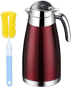 77oz Thermal Coffee Carafe With Temperature Display 304 Stainless Steel Double Wall Vacuum Carafe Insulated Carafe Flask Tea Carafe Keep Hot 48h & Cold 24h Red