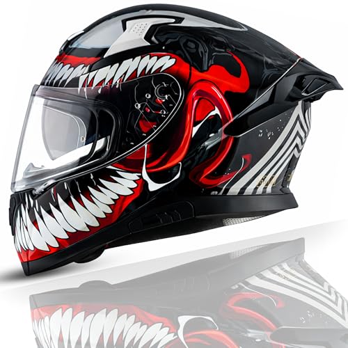 Image of Axor Apex Marvel Venom Full Face Motorbike Helmet, Premium Graphic Finish with Sporty Aerodynamic Design - Black Red - XL