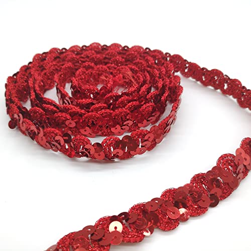 Hayaww 15 Yardas 15mm Cinta De Lentejuelas, Adorno De Lentejuelas CinturóN De Baile Banda De Encaje Rollo De Lentejuelas Para Ropa Para Costura De Bricolaje, Adornos Artesanales (Rojo)