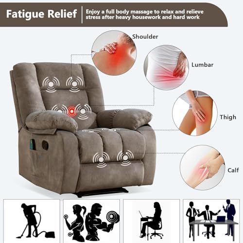 Overstuffed Massage Recliner Chair with Heat and Vibration for Living Room and Bedroom (Brown)