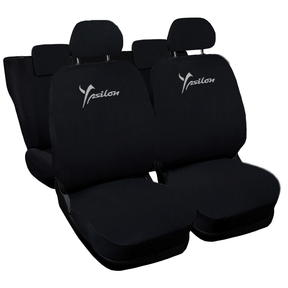 Auto Accessori Lupex - Copri-sedili Auto Compatibili Ypsilon Y, Set Copri-Sedile Completo Anteriori e Posteriori divisi 50 e 50 | Logo Ricamato (Nero)