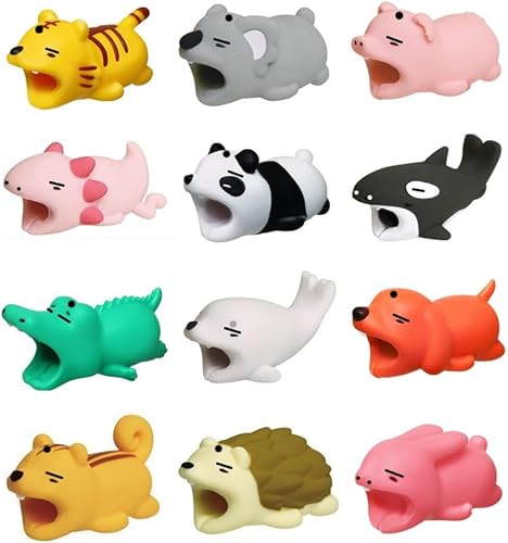 Phone Charger Cable Protector Animals - 12 USB Charger Cord Protector for iPhone, iPad, Android, Samsung, Animal Bite Charging Cable Savers