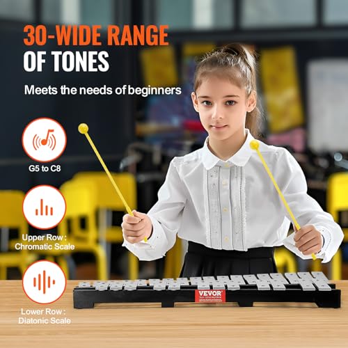 Image of VEVOR 30 Note Glockenspiel Xylophone Bell Kit, Percussion Instrument with Mallets, Drum Sticks and Carrying Bag, Professional Glockenspiel Xylophone Percussion Instrument Set for Students & Adults