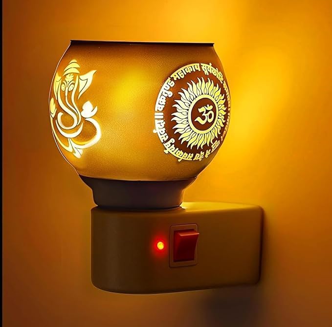 Image of Glass Kapoor Dani Electrical Camphor Diffuser /Ganesh Ji Om Electric Camphor Diffuser Burner for Home /Multipurpose Aroma Dhoop Dani /Kapurdani Light Lamp with On /Off Switch for Heating