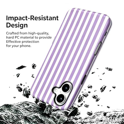 Image of for iPhone 16 Case Cute Phone Case,Compatible with MagSafe,Dual Layer Shockproof Protective Phone Cover,Hard Shell + Silicone Cover,Fashion Design for Women Girls,Striped Purple