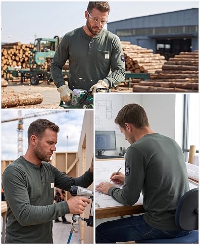 Image of BOCOMAL FR Shirts Flame Resistant Shirt 5.5oz 100% Cotton Light Weight CAT2 Fire Retardant Henley Shirts