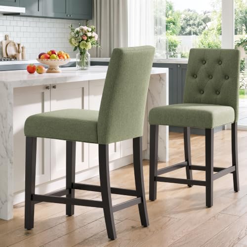 Image of MALOL Bar Stools Set of 2, Fabric Counter Height Bar Stools,Green