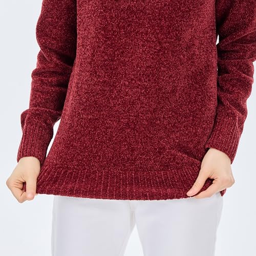Image of Simple&Opulence Women's Chenille Sweater Crewneck Long Sleeve Pullover Ribbed Cuff Hem Round Neck Jumper Tops