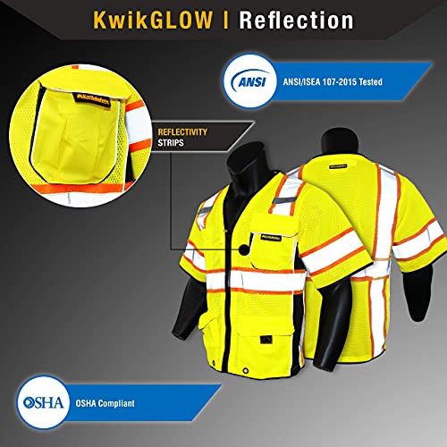 Kwiksafety KS3303-YEL-LARGE Charlotte, Nc - Executive Safety Vest [10 Pockets] Class 3 Ansi Osha High Visibility Reflective Heavy Duty Mesh Ipad Pocket Hivis Men Construction Work Gear/Yellow Large thumb #6
