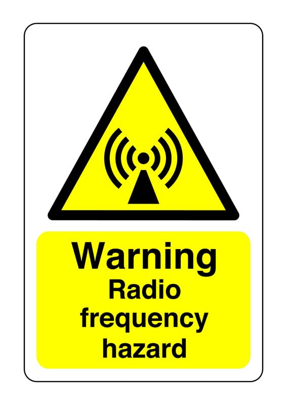Safety First Display LTD Warning radio frequency hazard sign - High tack self-adhesive sticker (400mm x 300mm) Viewing Distance within 14m.