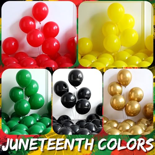 Image of 152Pcs Juneteenth Balloon Garland Arch Kit,with Explosion Star,Gold Chain,Fist Foil Balloons for June 19th Independence Freedom Day Black History Month Africa American Party Decoration-Red Black Green