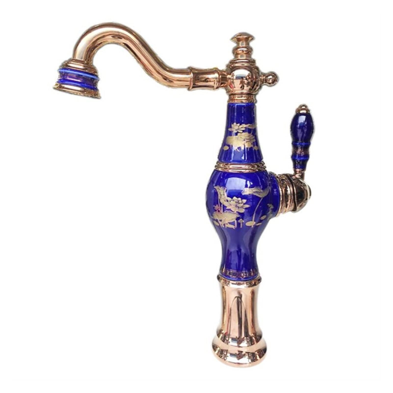 Cudtapi Gold Bathroom Faucet Brass And Jade Basin Sink Faucet Deck Mounted Bathroom Water Tap Hot And Cold Mixer(Gold)