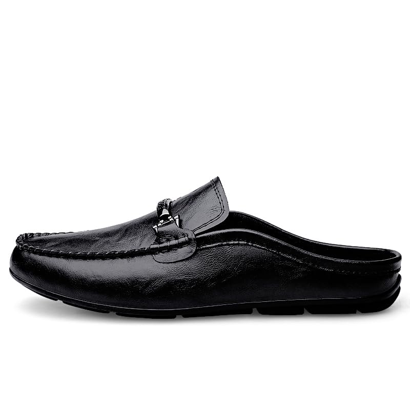 Men's Leather Slip-On Loafers, Half Shoes,Backless Moccasin, Casual Driving Shoes, Brown, Black3