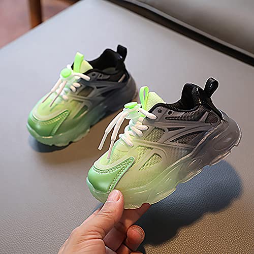 Kids Toddler LED Shoes Boys Girls Athletic Wear 𝐑esistant Running Shoes Lace up Air Cushion Wedge Sneakers (Green, 10.5 Little Child)2