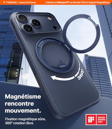 Coque iPhone 17 Pro Max MagSafe antichoc TORRAS Ostand O3 Fitness bleue - 2