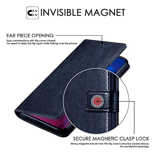 Image of WOW IMAGINE Shock Proof Flip Cover Back Case Cover for Xiaomi Mi Redmi 10 Prime (Flexible | Leather Finish | Card Pockets Wallet & Stand | Blue)