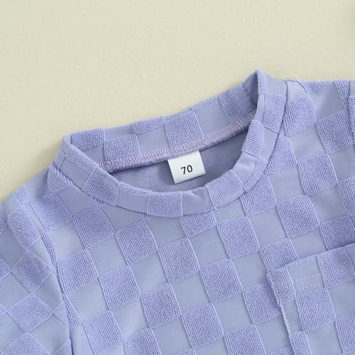 Unisex Toddler Baby Boy Girl Summer Clothes Short Sleeve T-Shirt+Shorts Checkerboard Two Piece Solid Outfit Set4