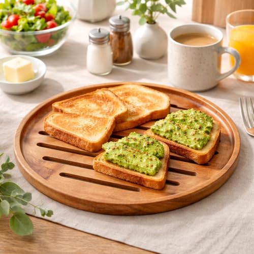 Image of Roti Cooling & Serving Wooden Plate 12 Inch | Premium Teak Wood Wooden Chakla with Anti-Slip Pads | Anti-Moisture & Termite-Free Chapati Serving Stand for Kitchen & Dining (12 Inch)