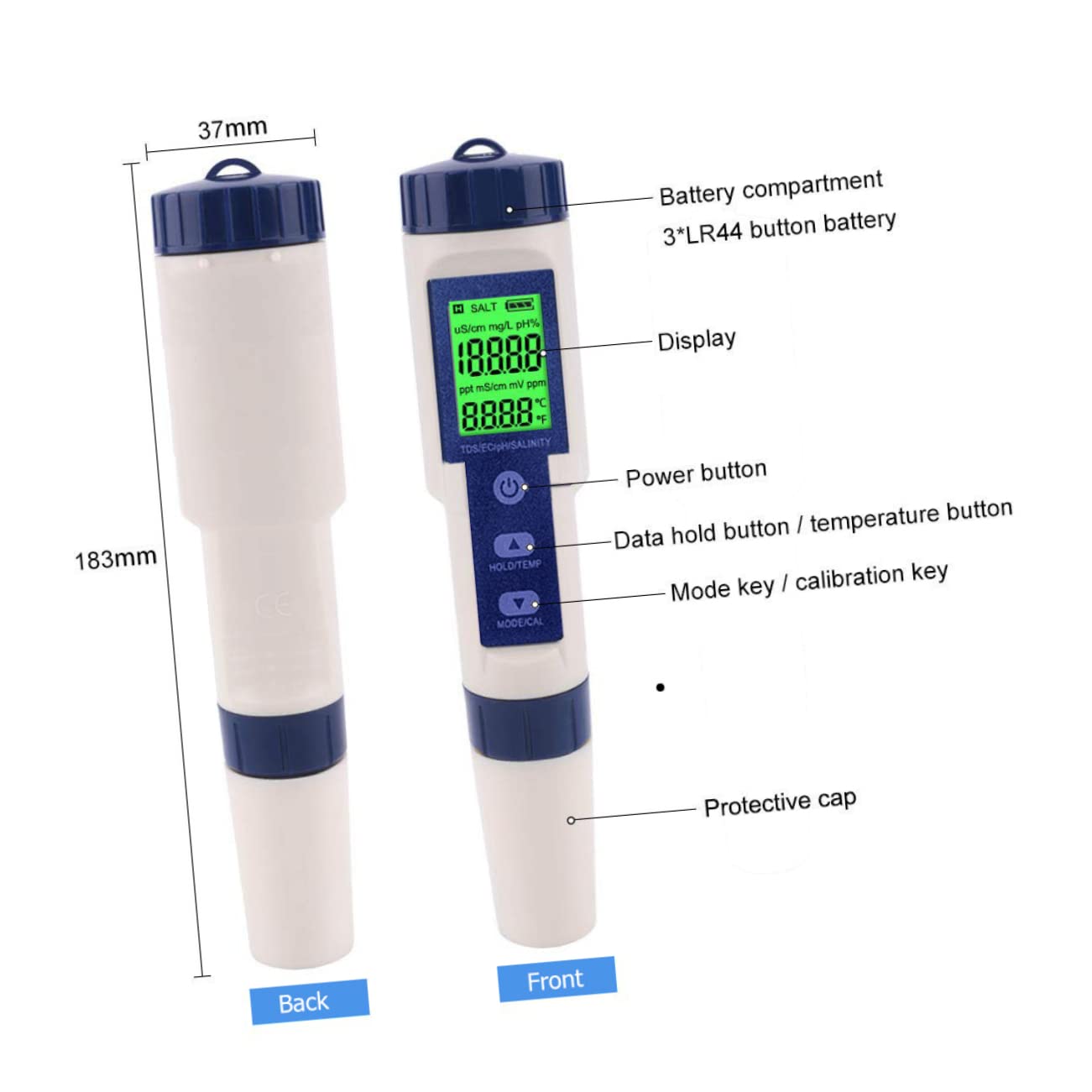 Hohopeti Probador Digital De Salinidad para Acuarios Medidor De Calidad De Agua Salada y Fácil De Usar para Piscinas y Tanques De Peces