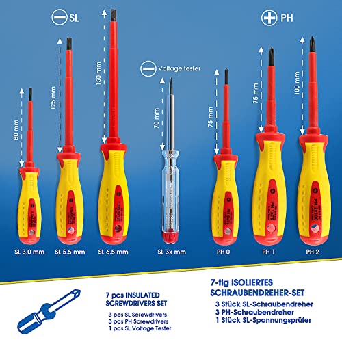 S&R VDE Elektriker – Schraubendreher Satz 7-tlg., Kraftform-Griff, SL-PH-Spannungs­prüfer, Profi-Qualität - 2