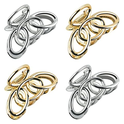 Metal Hair Clips, Claw Clamps for Women and Girls - Non-Slip Strong Clamps for Fine to Thick Hair (2 Inch, Silver, Gold) Cover