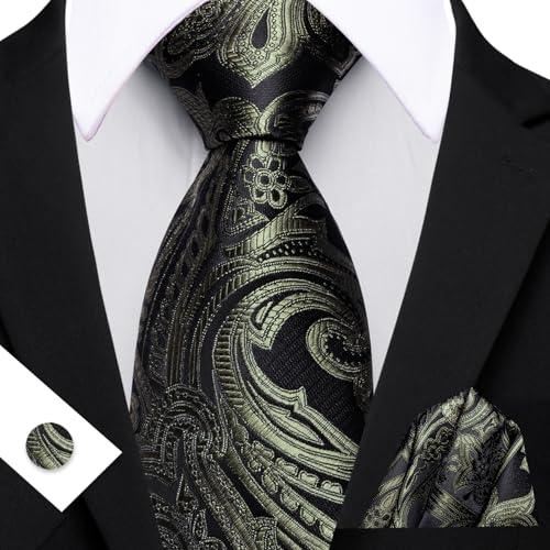 Image of Barry.Wang Men Tie Set Paisley Silk Necktie Pocket Square Cufflinks Formal Wedding Business Party