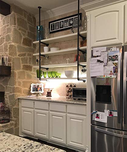 Luckin 5-Tiers Industrial Pipe Shelving Kit For Diy 74” Ceiling Wall Mount Open Bookcases, 2 Pc Rustic Iron Pipe Shelf Bracket Fit 12 Inch Standard Board, Matte Black #TOP6