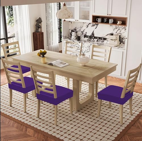 Image of Smiry Waterproof Seat Covers for Dining Room Chairs, No Rear Covers | Stretch Jacquard Removable Washable Chair Seat Slipcovers Protector, Set of 2, Violet