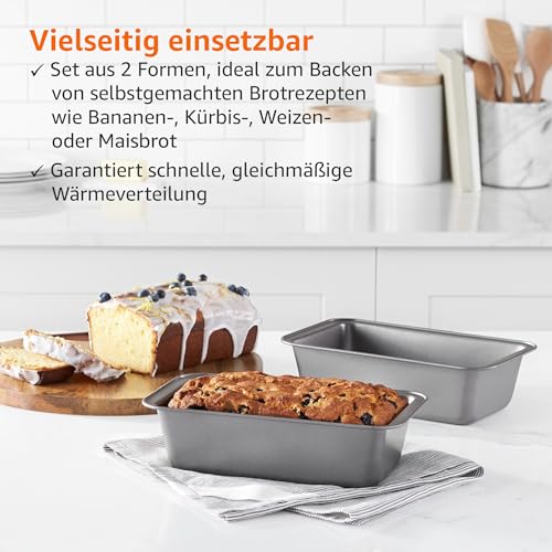 Foto von Amazon Basics Rechteckig Brotbackform, 2er-Pack, antihaftbeschichtet, Karbonstahl, Grau, 27x15x7 cm