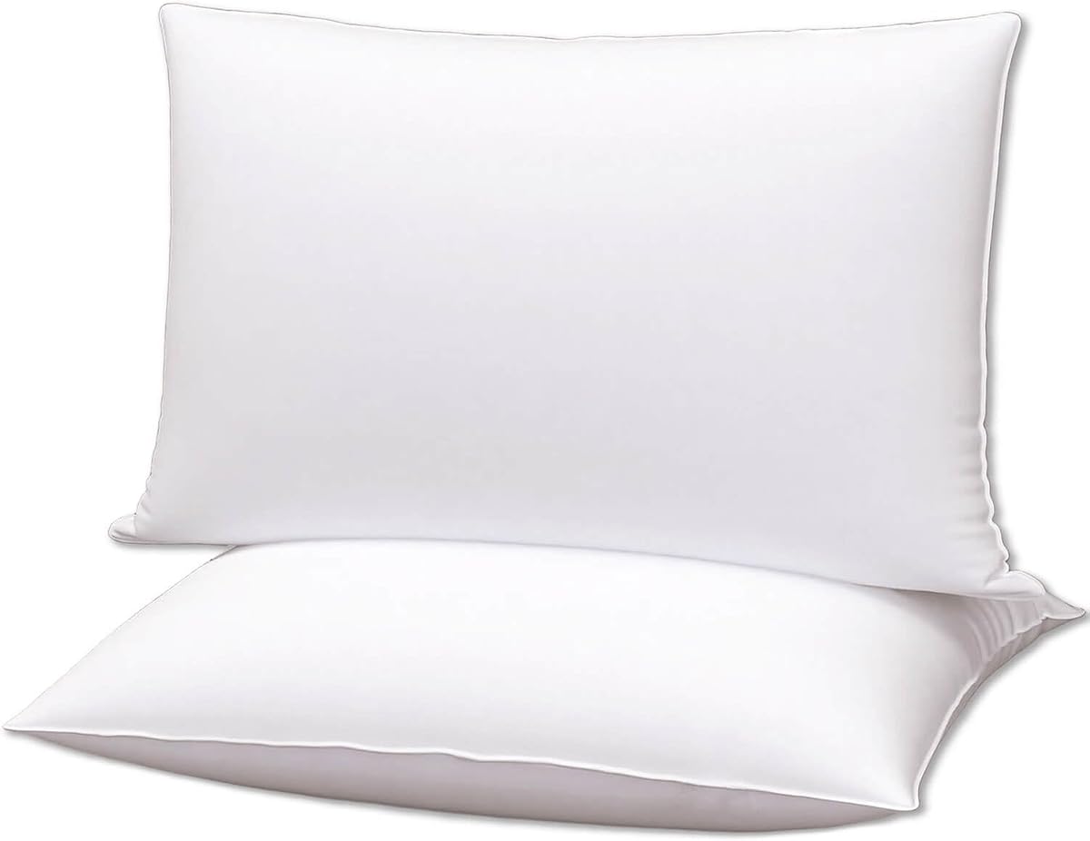 Flat Ultra Thin Bed Pillows Standard Size Pillow Set of 2 Extra Soft Down Alternative for Stomach Back Sleeper White 20x26inches