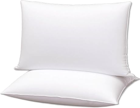 Flat Ultra Thin Bed Pillows King Size Pillow Set of 2 Extra Soft Down Alternative for Stomach Back Sleeper White 20x36inches