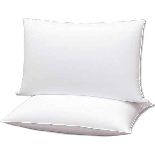 Flat Ultra Thin Bed Pillows Standard/Queen Size Pillow Set of 2 Extra Soft Down Alternative for Stomach Back Sleeping White