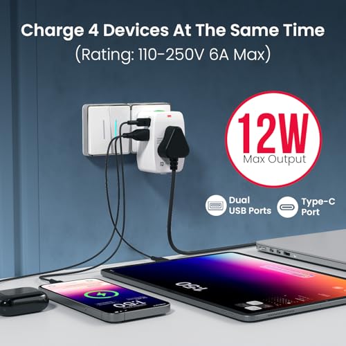 Image of Portronics Juicemate Go Pro Universal Travel Adapter with 12W Type C & Dual USB-A Output Port,All in One International Travel Fast Charging Adapter,Suitable for 190+Countries US,UK,EU,AUS,etc(Black)